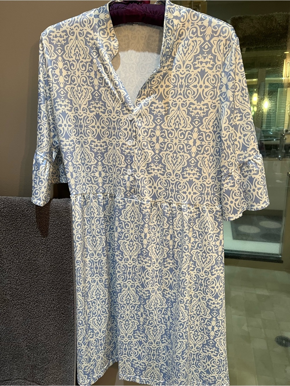 Blue and White Patterned Women's Dress